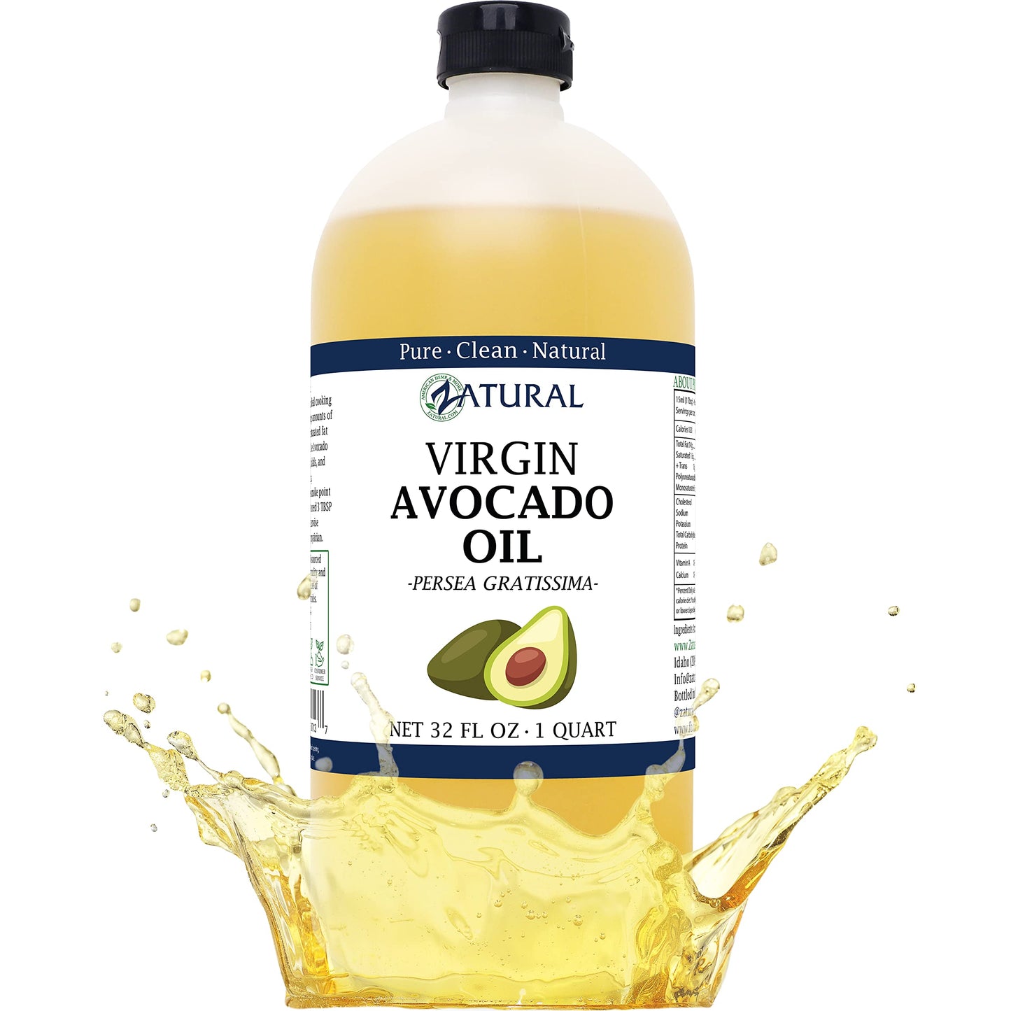 Zatural Virgin 100% Pure Natural Avocado Oil Without Additives, Clean, Cold Pressed, Non-Gmo, Vegan: For Cooking, Frying, Baking
