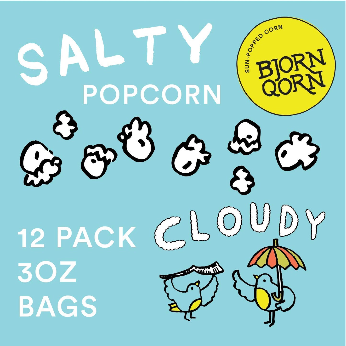 Bjornqorn 12-Pack Cloudy (Salty) Popcorn - Vegan & Gluten-Free - Slow Roasted And Salted - (12 3Oz Bags)