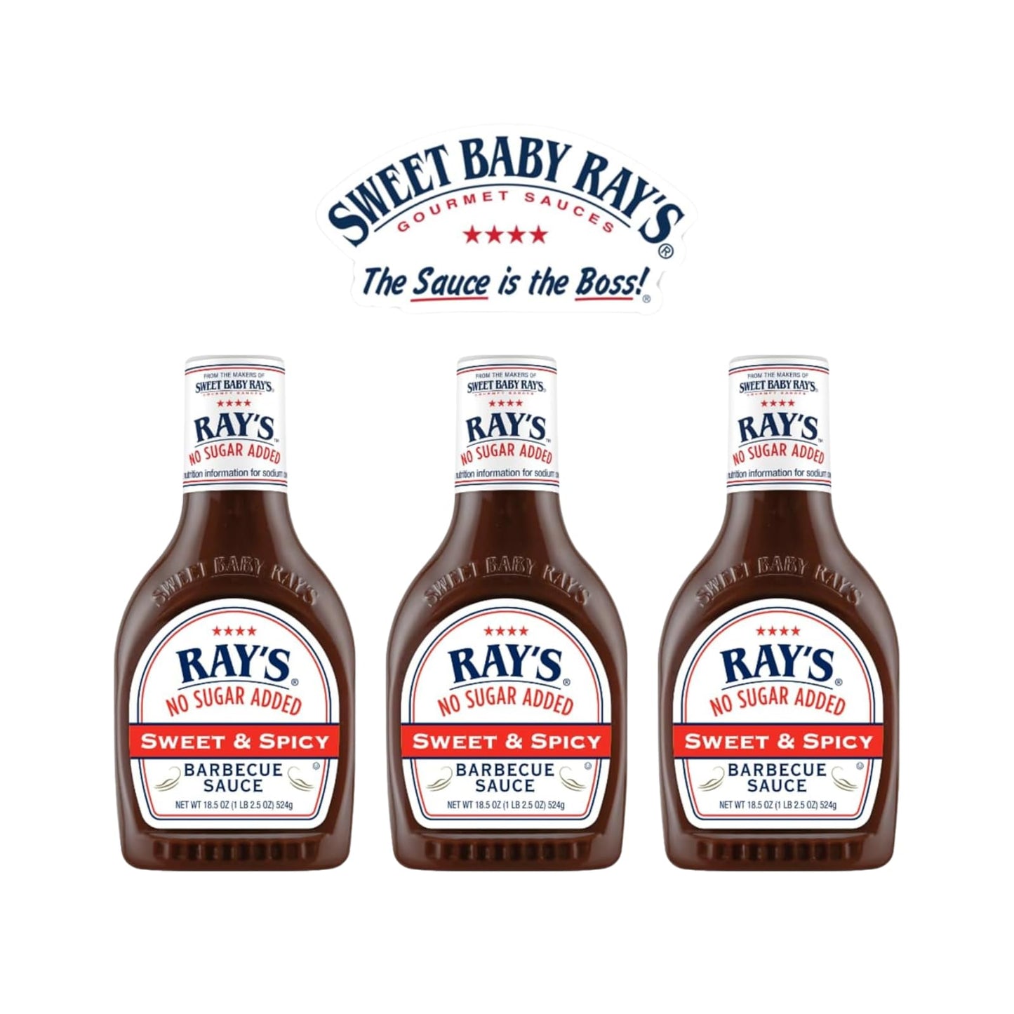 Sweet Baby Rays No Sugar Added Bbq Sauce - Sweet & Spicy Flavor, 18.5 Oz Bottle, Perfect For Grilling And Dipping - Pack Of 3 -