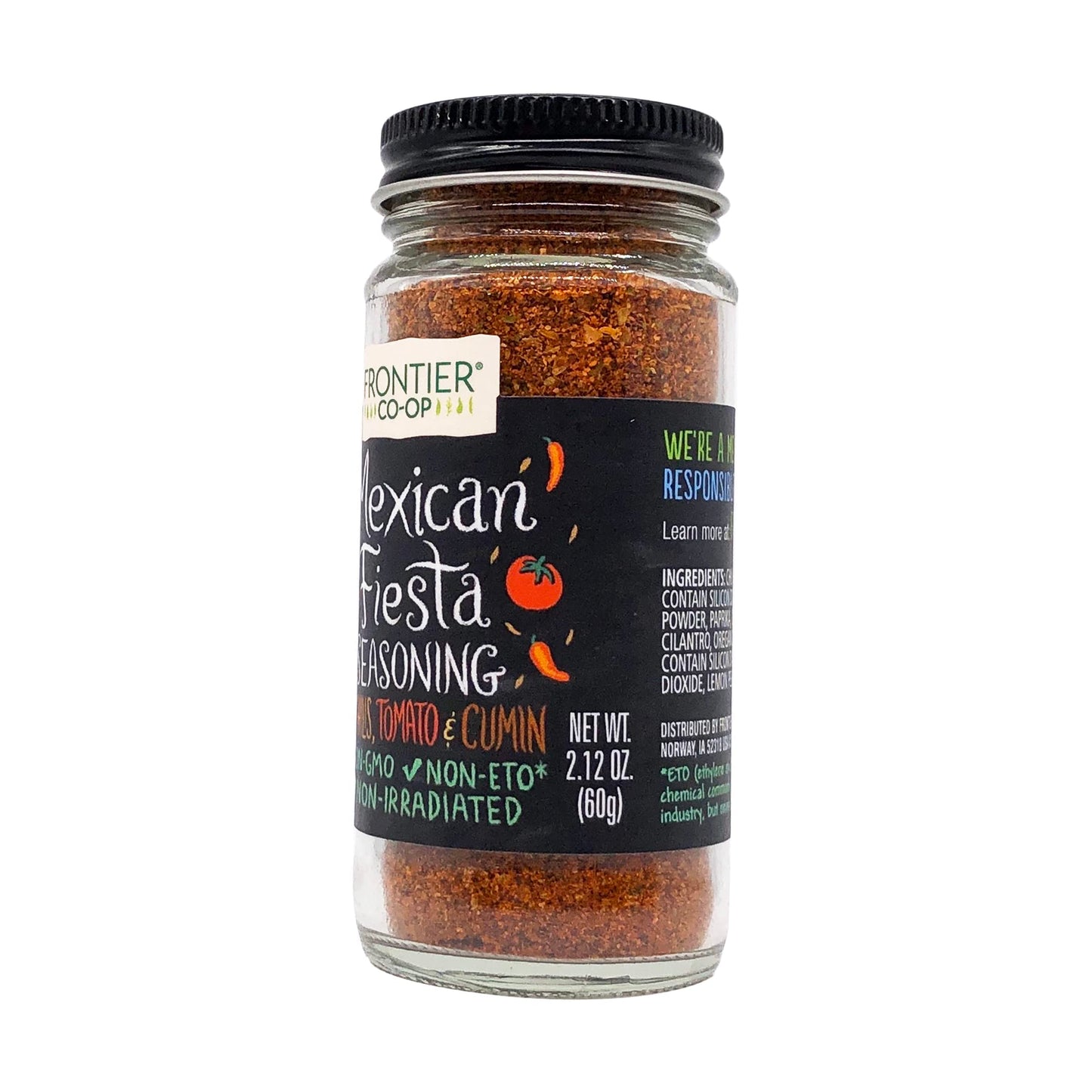 Frontier Co-Op Mexican Fiesta Seasoning, 2.12-Ounce Jar, Chilis, Tomato & Cumin, Hint Of Lemon & Cilantro, Kosher, Non Eto