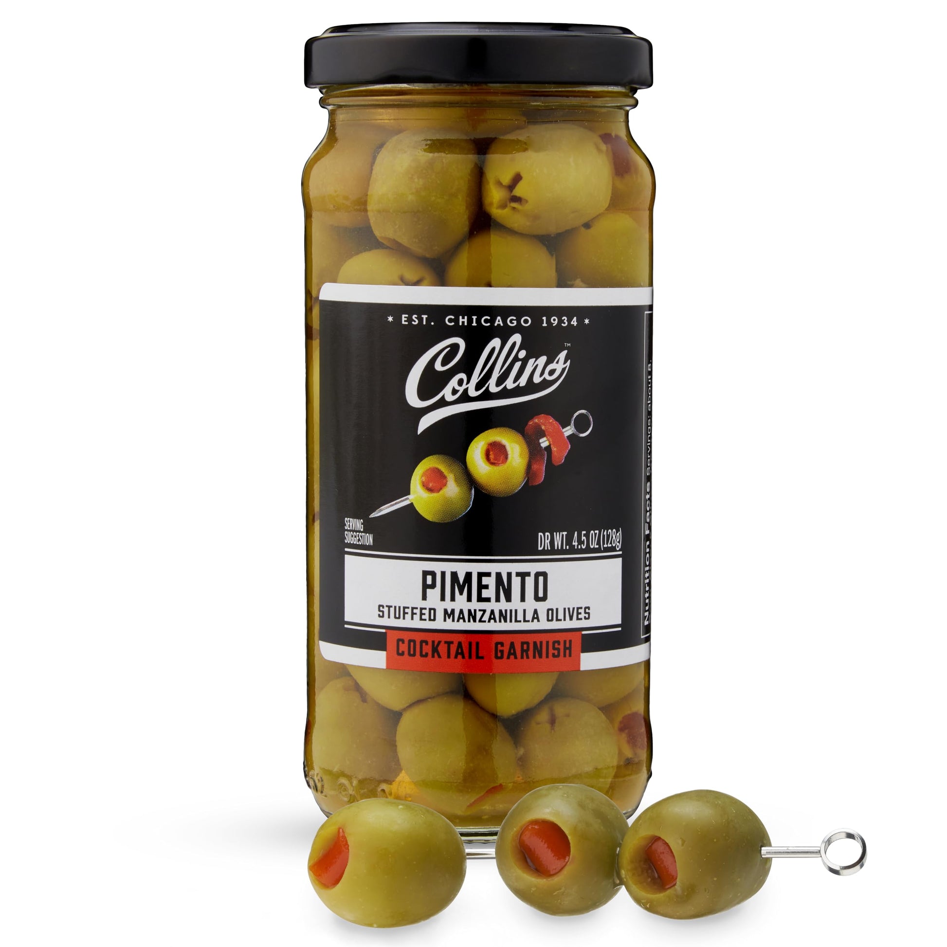 Collins Manzanilla Martini Pimento Olives, 5 oz, Popular Cocktail Garnish, Perfect for Dirty Martinis and Bloody Marys