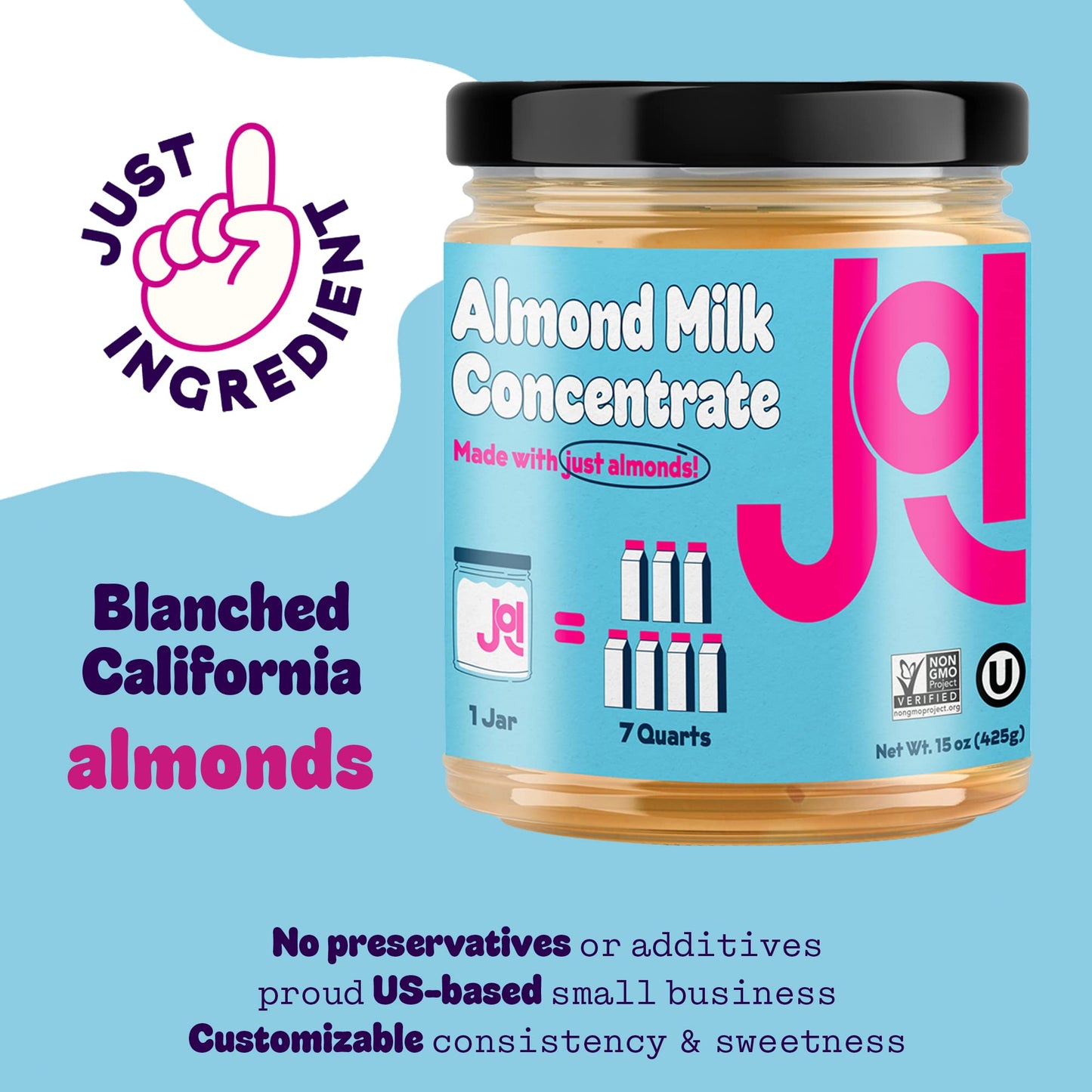 JOI Almond Milk Base, Unsweetened Plain Concentrate - 27 Servings, Paste, Butter, Blend with Water to Make Up To 7 Plant Milk Qu