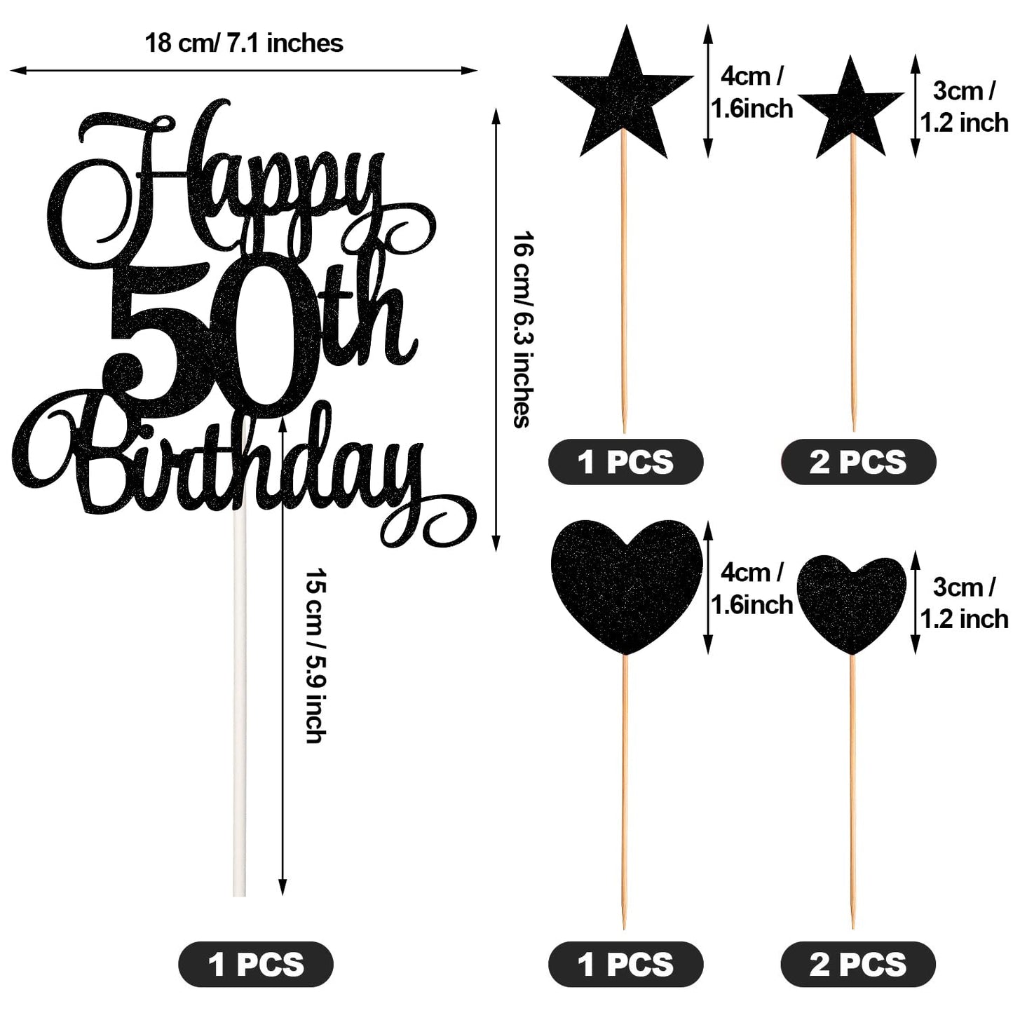 HOGRTi 50th Birthday Cake Decorations Set, Candles & Toppers, Paper, Black Series