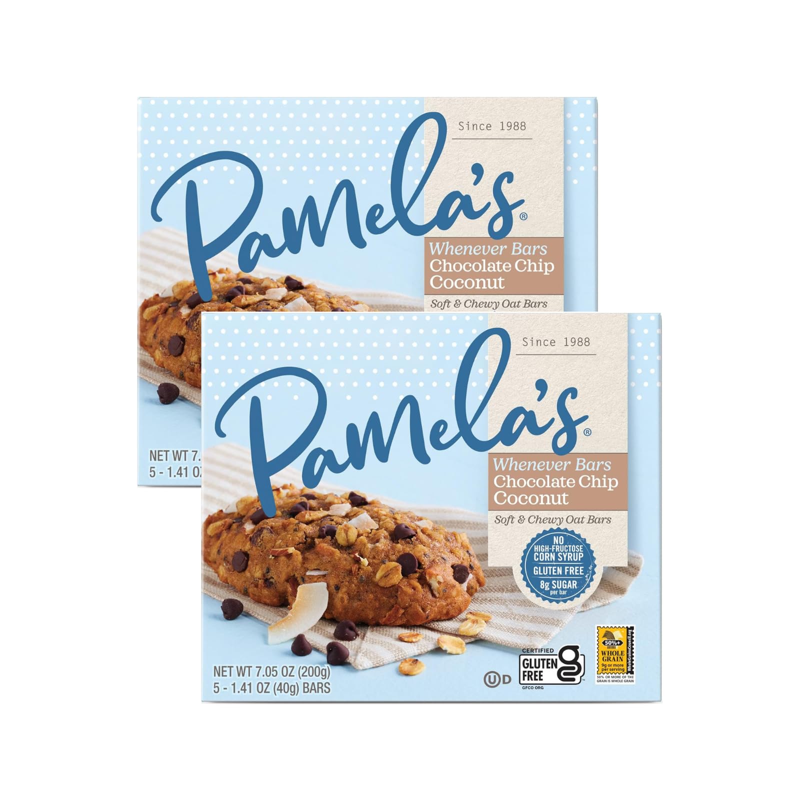 Pamelas Products Whenever Bars Gluten Free Oat Chocolate Chip Coconut - 5 Bars - 2 pc