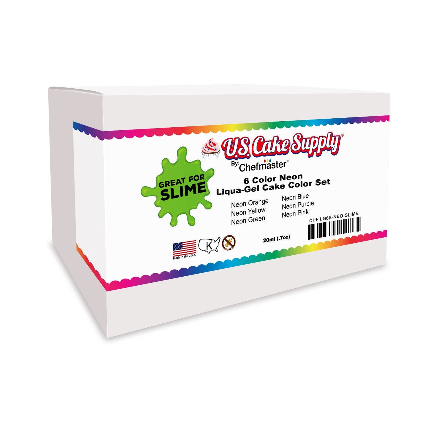 6 Neon Colors Food Coloring Liqua-Gel Decorating Kit - U.S. Art Supply Food Grade, 0.75 fl. oz. (20ml) Bottles, Non-Toxic Neon C