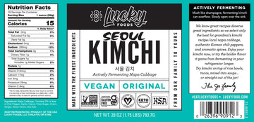 Lucky Foods Seoul Vegan Kimchi, (28Oz / 1.75 Lbs), Authentic Korean Premium Fermented Napa Cabbage Kimchi, (Vegan,Orginal, Made