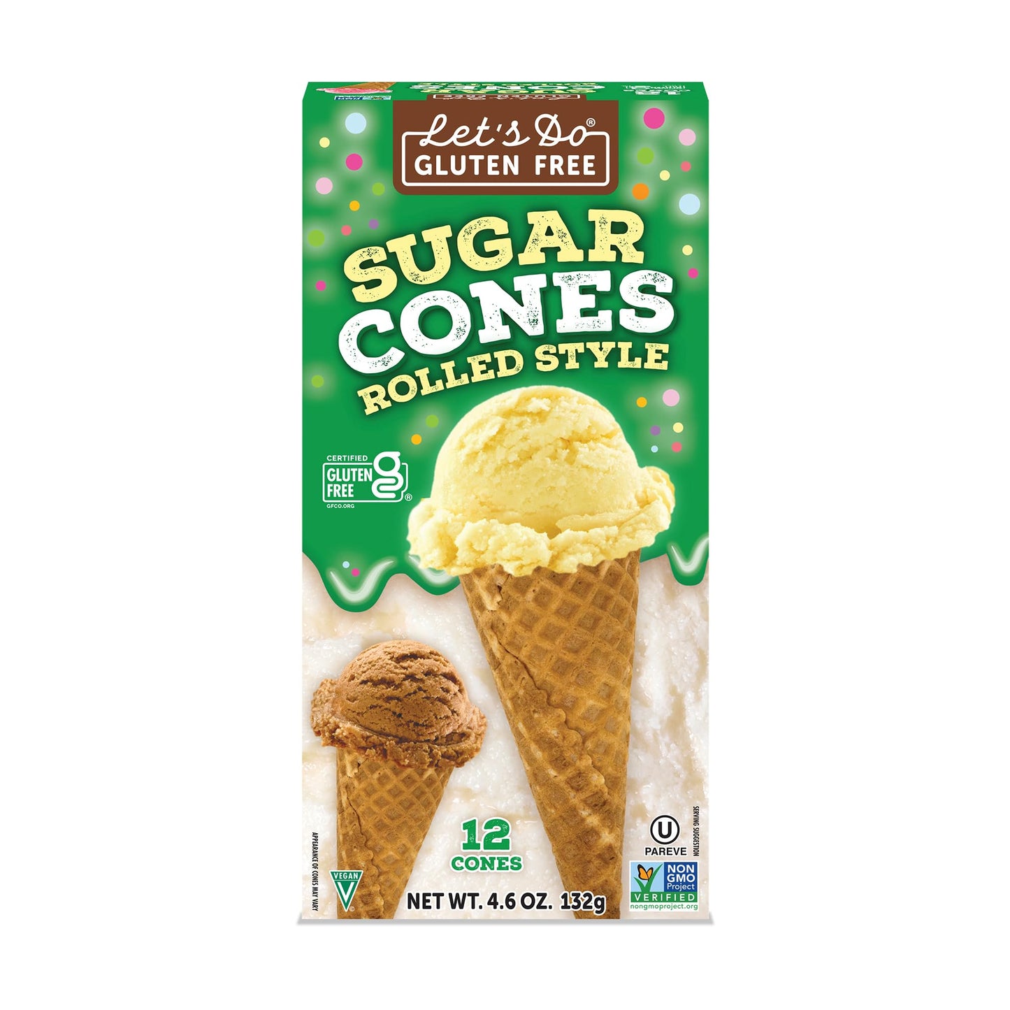 Lets DoGluten Free Sugar Cones Rolled Style, 12 Cones per Box, (Pack of 12 Boxes)