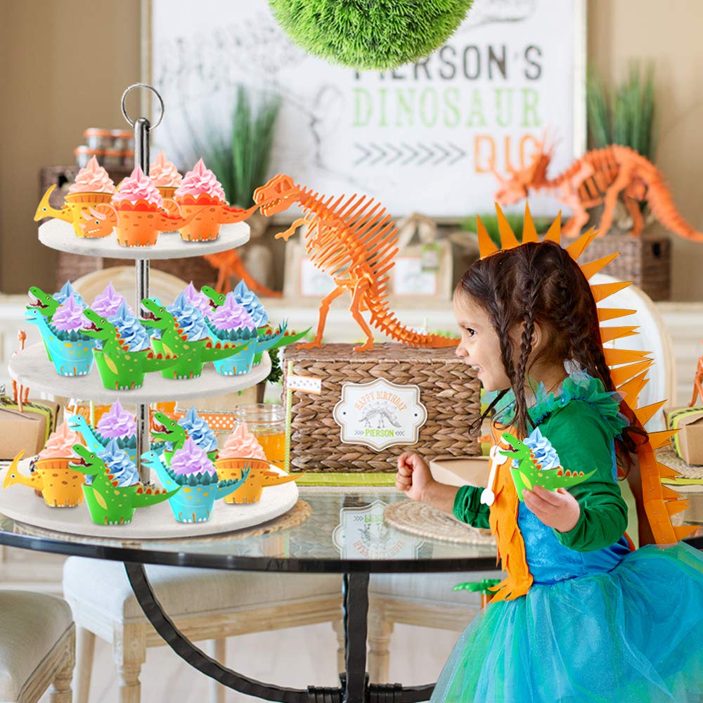 Dinosaur Cupcake Wrappers Toppers(48Pack),Konsait Little Dino Cupcake Toppers Cake Table Decorations Party Supplies For Boys Kids Birthday Party Decor Favors