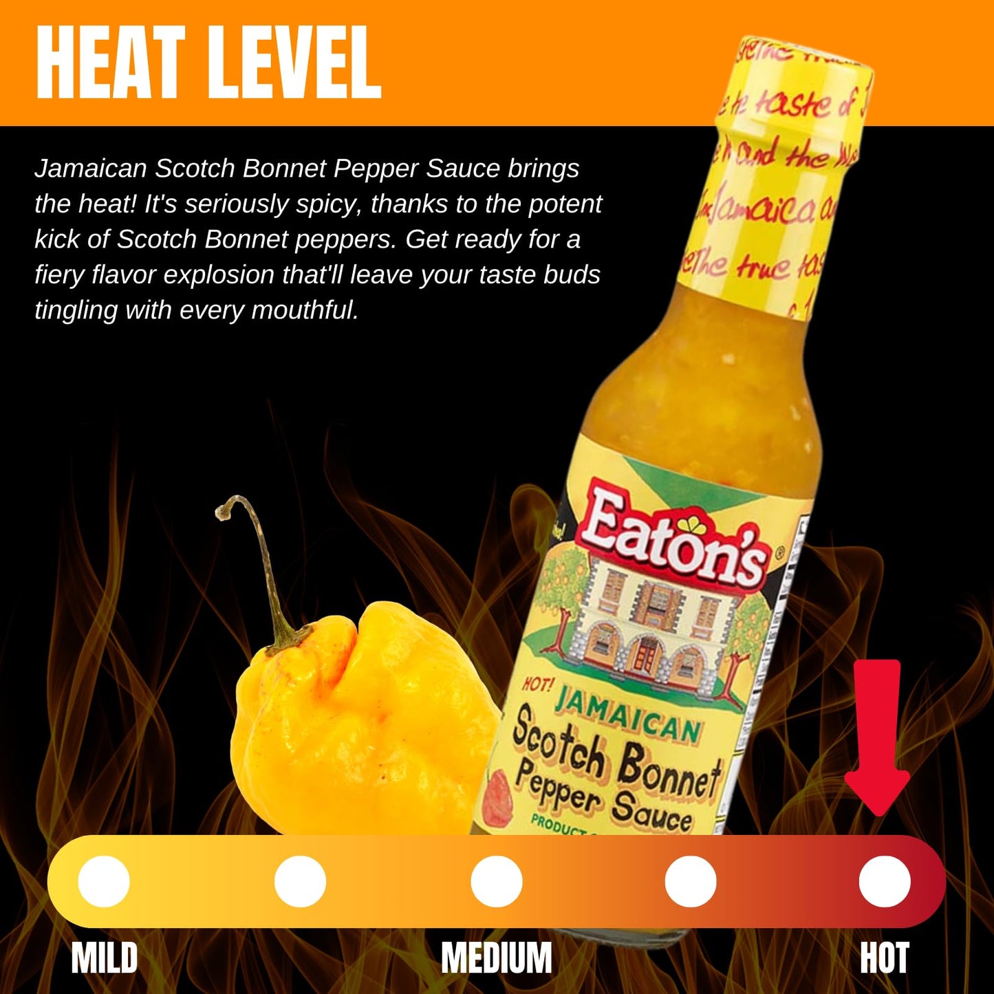 Eatons Jamaican Scotch Bonnet Pepper Sauce - Sweet, Spicy, Flavorful Hot Sauce - Use as Glaze for Chicken Wings - Condiment for