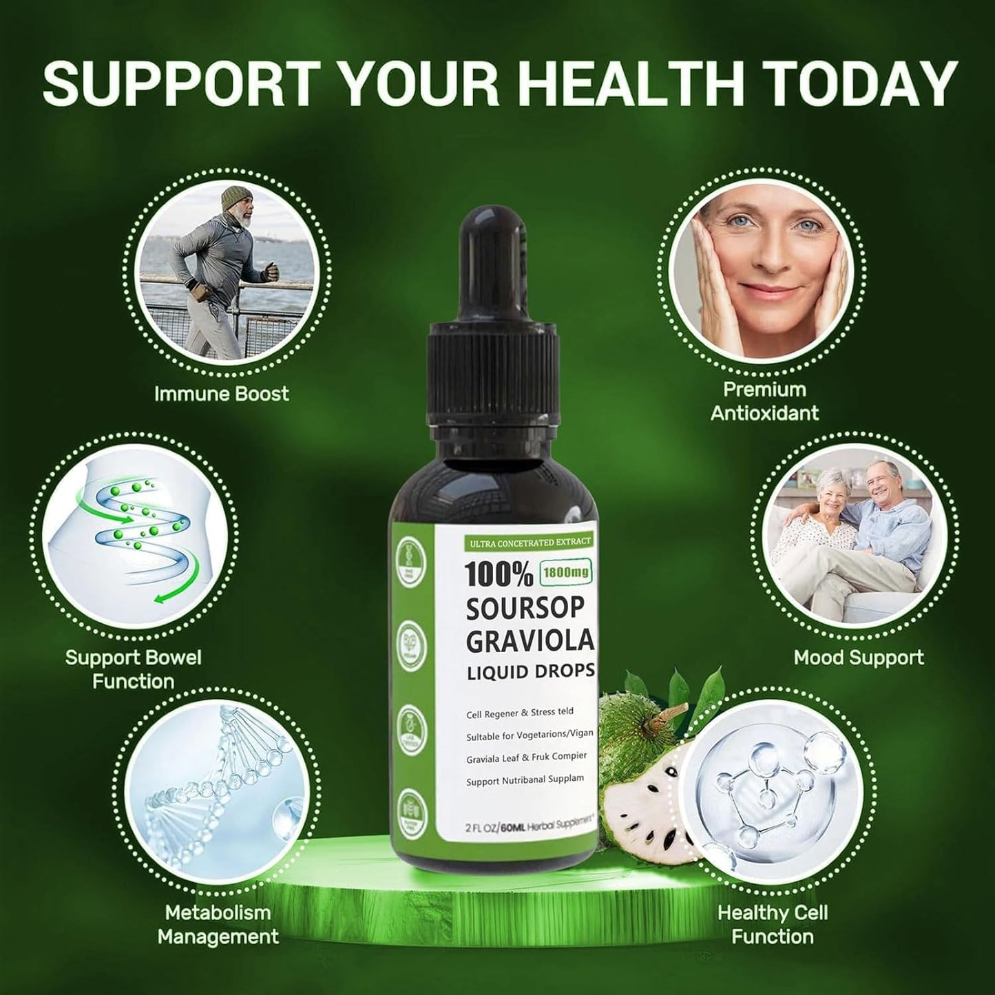 Jteveweu Naturesours 100% Pure Organic Soursop Extract, 100% Pure Organic Soursop Extract, Naturesours Soursop Liquid Drops Herb