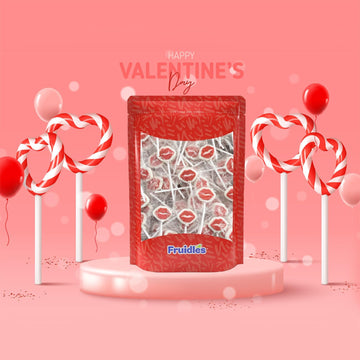 Fruidles Valentine'S Day Red Lips Tattoo Lollipop Sucker, White Lip Shaped Lollipop With Red Lips, Individually Wrapped Candy (3