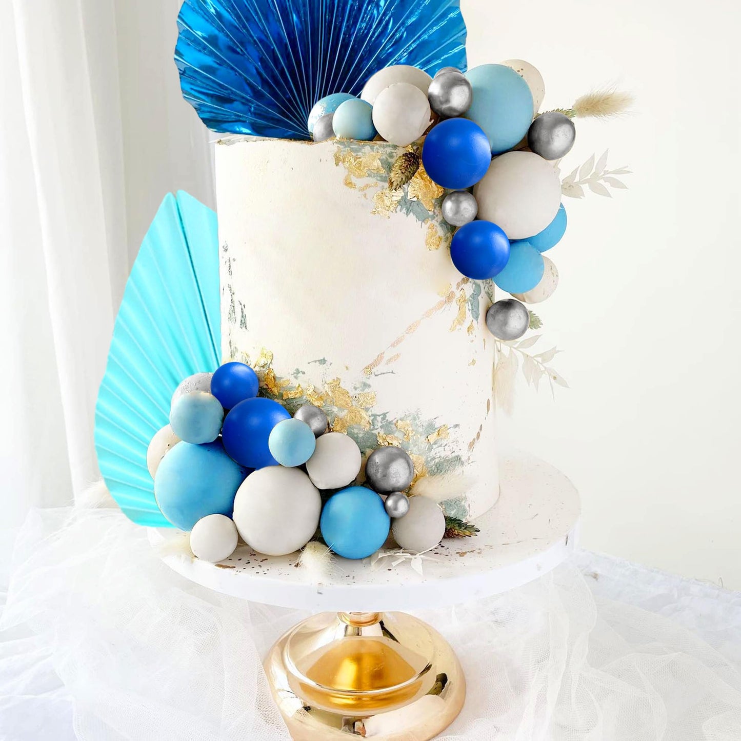 Blue Cake Decoration Blue Silver Balls Cake Topper Baby Shower Cake Decoration For Wedding Bridal Shower Birthday