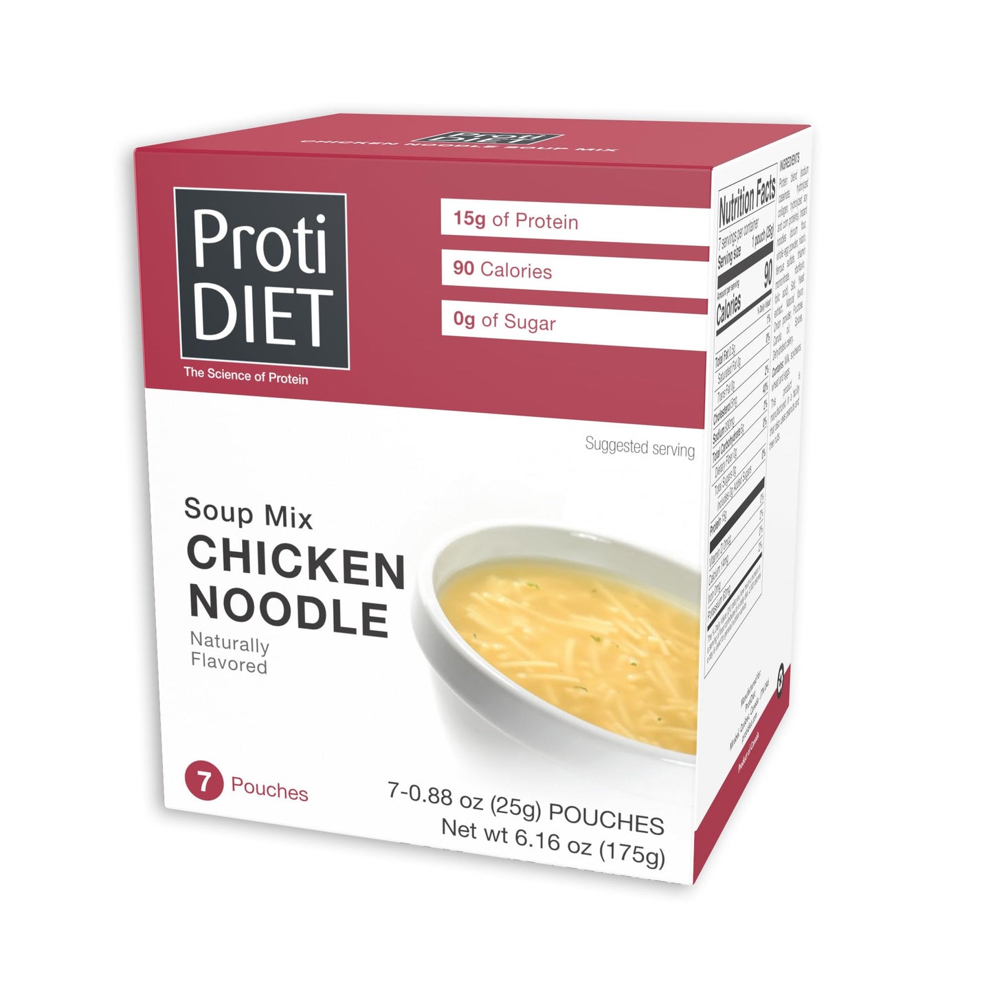 Protidiet High Protein Chicken Noodle Soup, 15G Protein Fat Free, Sugar Free Quick And Easy To Prepare, Meal Replacement Protein Powder Soup Mix With Nutritious Vitamins - 7 Soup Mix Pouches Per Box
