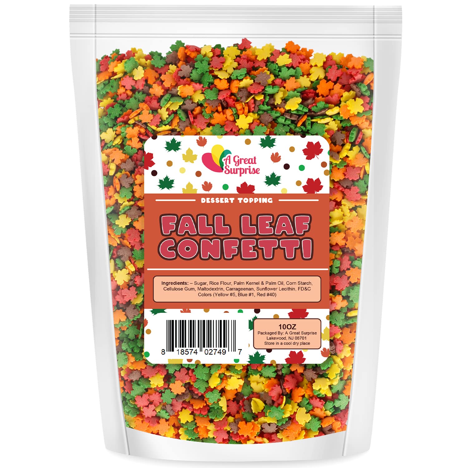 Autumn Leaf Confetti Sprinkles - 10 Oz Bulk - Thanksgiving Jimmies - Fall Leaves For Cake Cupcake Cookie Decorating - Harvest Decorating - Dessert Topping
