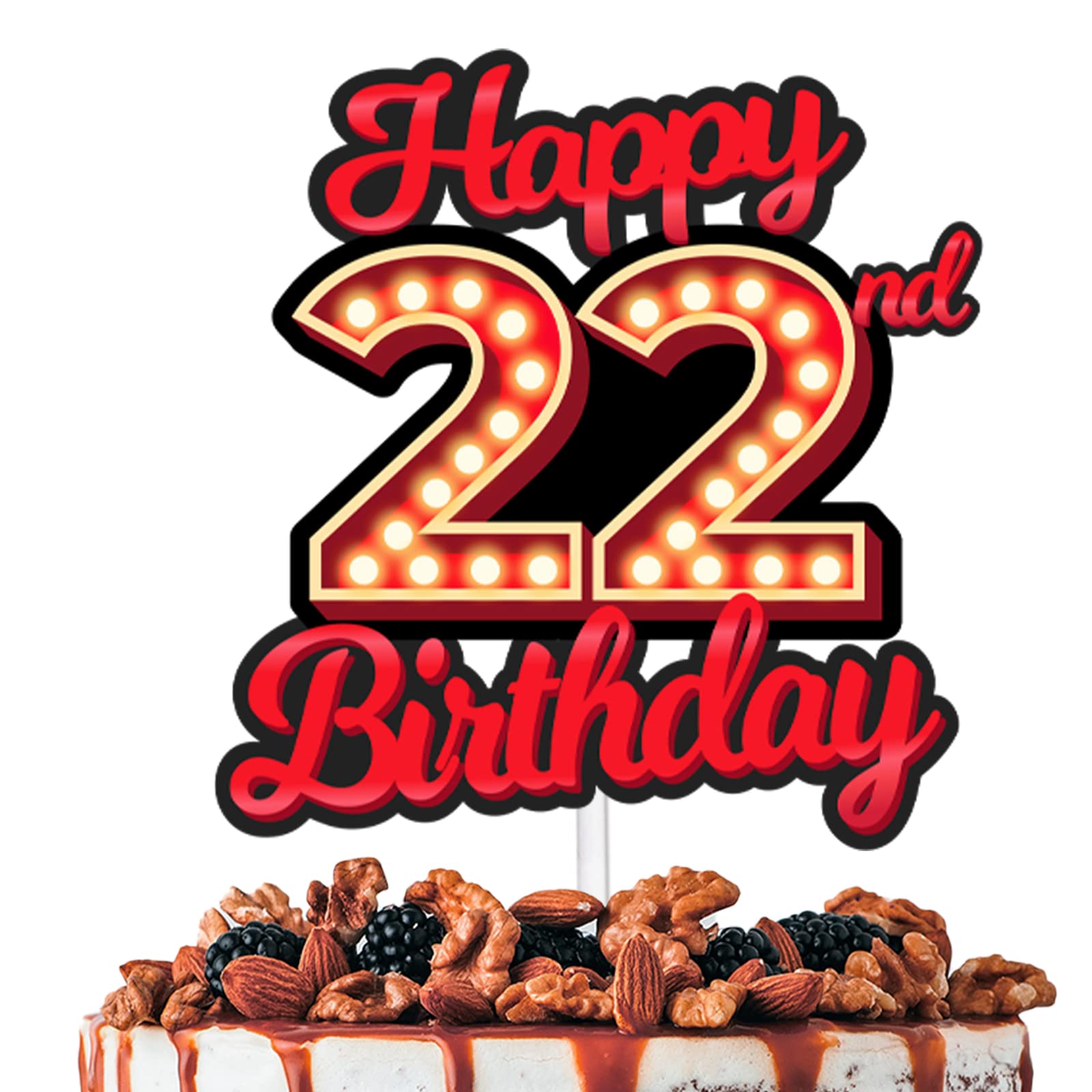 Happy 22Nd Birthday Cake Topper Fluorescent Flashing Night Out Hen Movie Nightclub Theme Decor Supplies Woman Man Happy Birthday