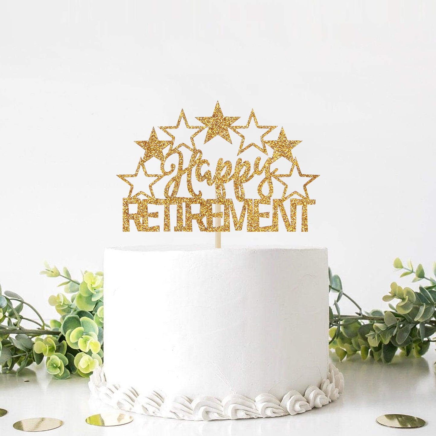 Happy Retirement Cake Topper - I'M Retired Cake Decor - Retirement Party Decorations Supplies For Men Or Women, Gold Glitter
