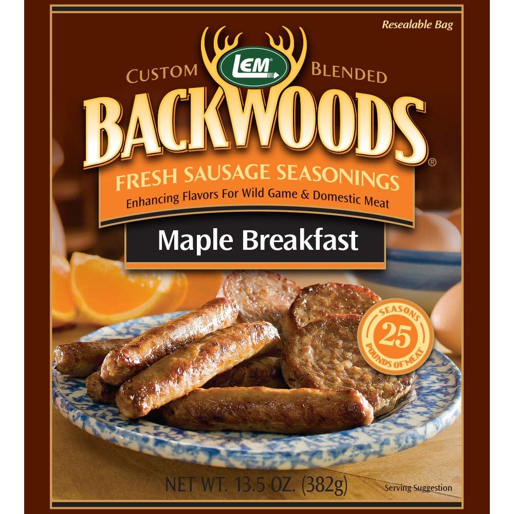 LEM Backwoods Maple Breakfast Sausage Seasoning, Seasons Up to 25 lbs, 13.5 Ounce Packet, Ideal for Wild Game and Domestic Meat