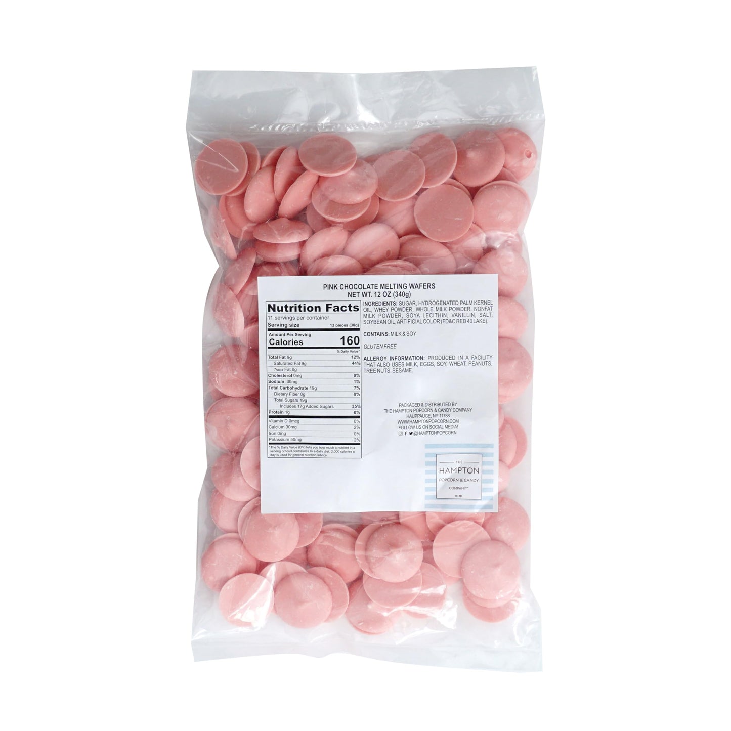 The Hampton Candy Company Pink Chocolate Melting Wafers, 12 Ounce Bulk Bag for Baking and Decorating