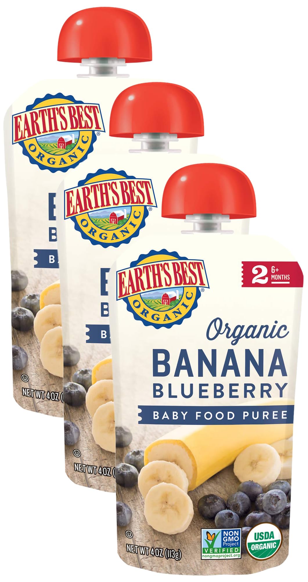 Earth'S Best Organic Baby Food Pouches, Stage 2 Fruit Puree For Babies 6 Months And Older, Organic Banana And Blueberry Puree, 4