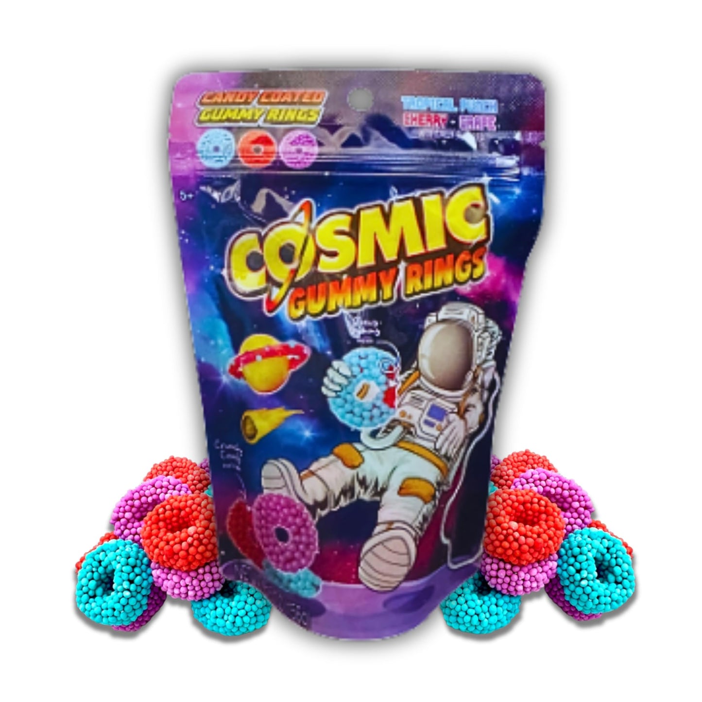 Cosmic Gummy Rings - Gummy Rings With Crunchy Candy Coating - 5.5 oz Peg Bag Gift By Lyzas Sweets & Treats