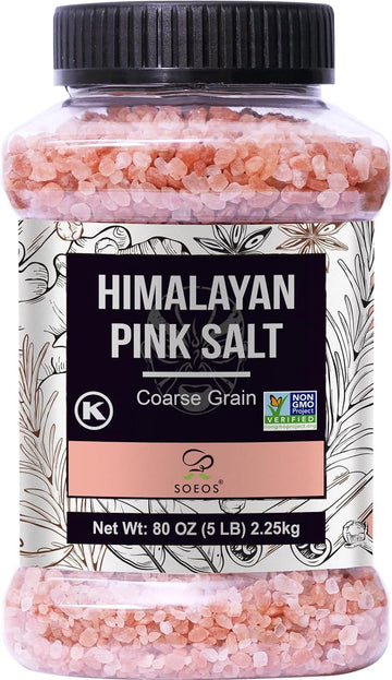 Soeos Himalayan Pink Salt, Coarse Grain, 80oz (5 Pound), Non-GMO Himalayan Salt, Kosher Salt, Pink Himalayan Sea Salt Coarse for