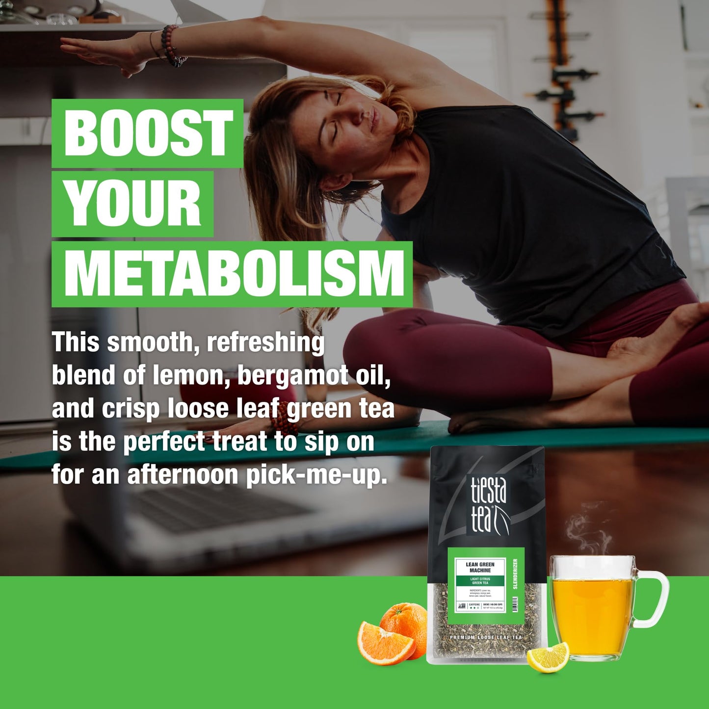 Tiesta Tea - Lean Green Machine | Light Citrus Green Tea | Premuim Loose Leaf Tea Blend | Medium Caffeinated Green Tea | Make Ho