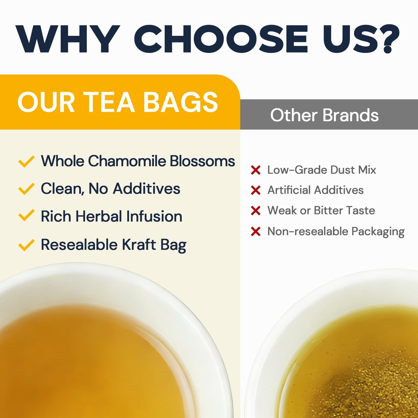 Chamomile Tea Bags  Chamomile Flower Herbal Tea - Sugar-Free  Caffeine-Free  50 Teabags