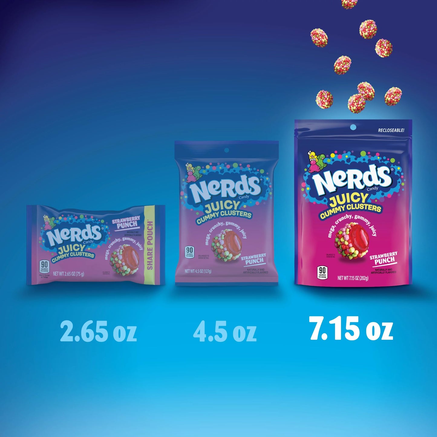 NERDS Juicy Gummy Clusters  Strawberry Punch  Juicy and Gummy Candy  1 Stand Up Bag  for Snacking and Sharing  7.15 oz