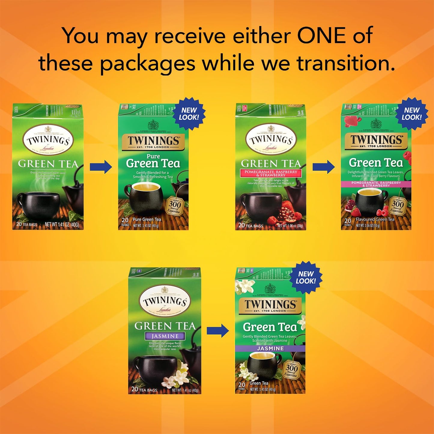 Twinings Green Tea Variety 3-Pack - Pure Green Tea, Green Tea Jasmine + Green Tea Pomegranate, Raspberry & Strawberry Tea Bags,