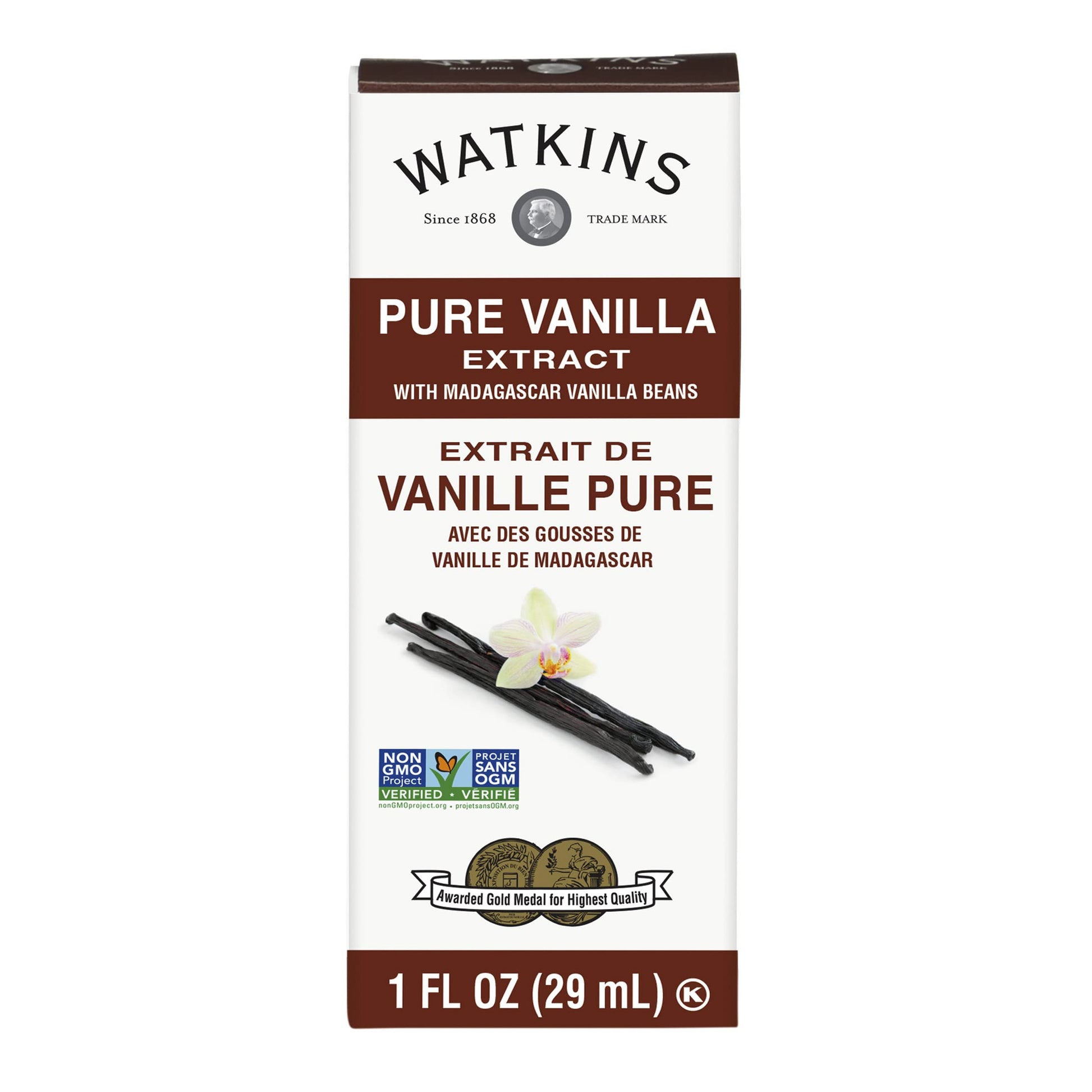 Watkins Pure Vanilla Extract, With Madagascar Vanilla Beans, Non-Gmo, Kosher, 1 Oz Bottle, 1-Pack
