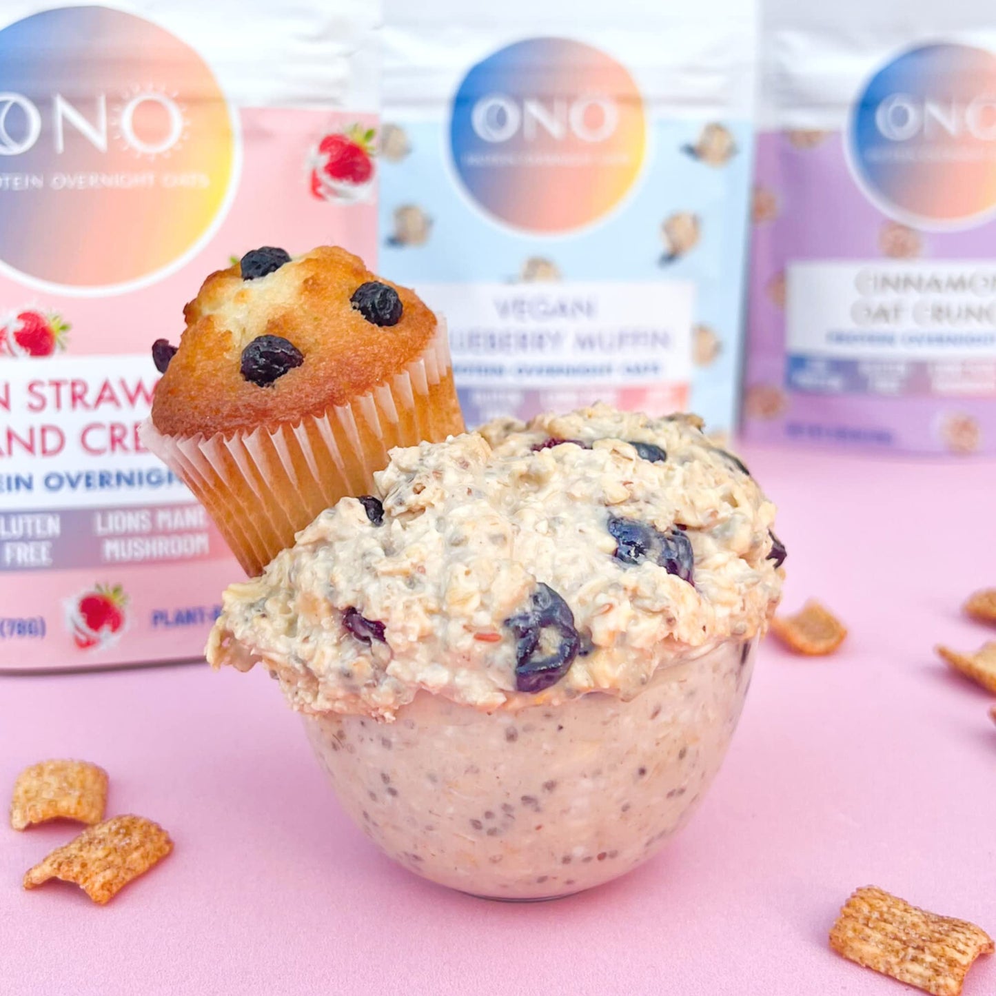 Ono Overnight Oats - Vegan Blueberry Muffin Protein Oatmeal (6 Pack)- 20G Vegan Protein Powder, High Fiber, Low Sugar, Organic G