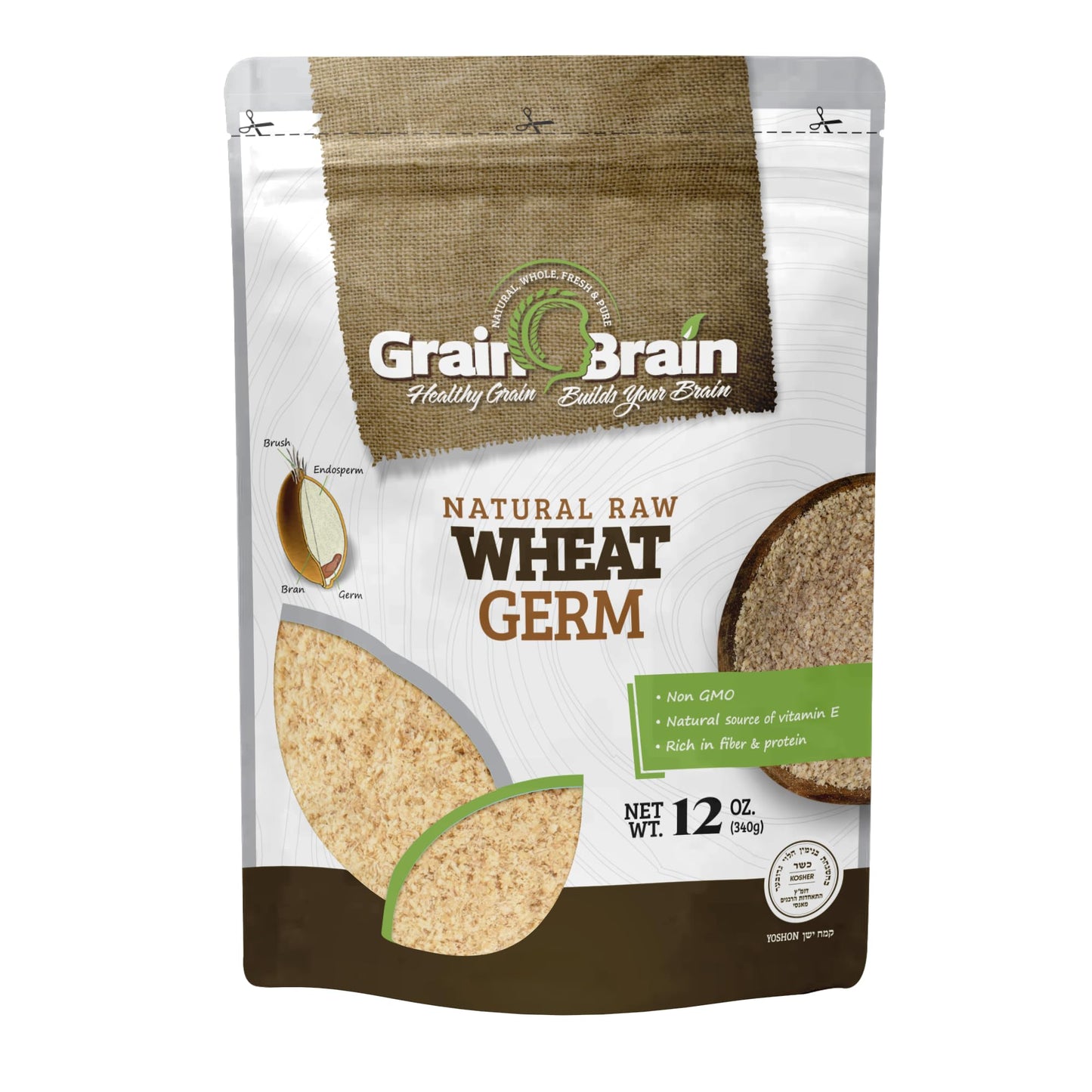 Grain Brain Wheat Germ, Raw and All Natural, 12 oz, Resealable Pouch
