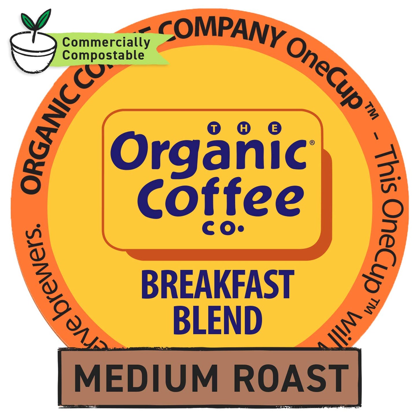 The Organic Coffee Co. Compostable Coffee Pods - Breakfast Blend (36 Ct) K Cup Compatible including Keurig 2.0  Medium Roast  USDA Organic