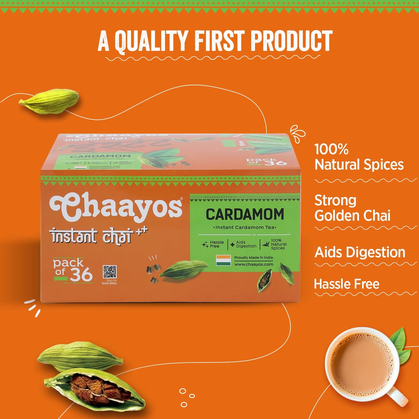 Chaayos Instant Cardamom Chai Tea Latte - Pack Of 36Instant Powdered Mixinstant Cardamom Premixchai Tea Powderassam Instant Teai