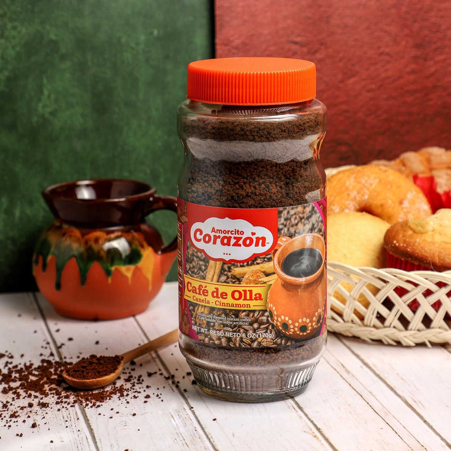 Amorcito Corazón - Traditional Mexican Instant Coffee - 6 Oz (170 G) - Café De Olla With A Sweet Touch Of Cinnamon And Piloncillo