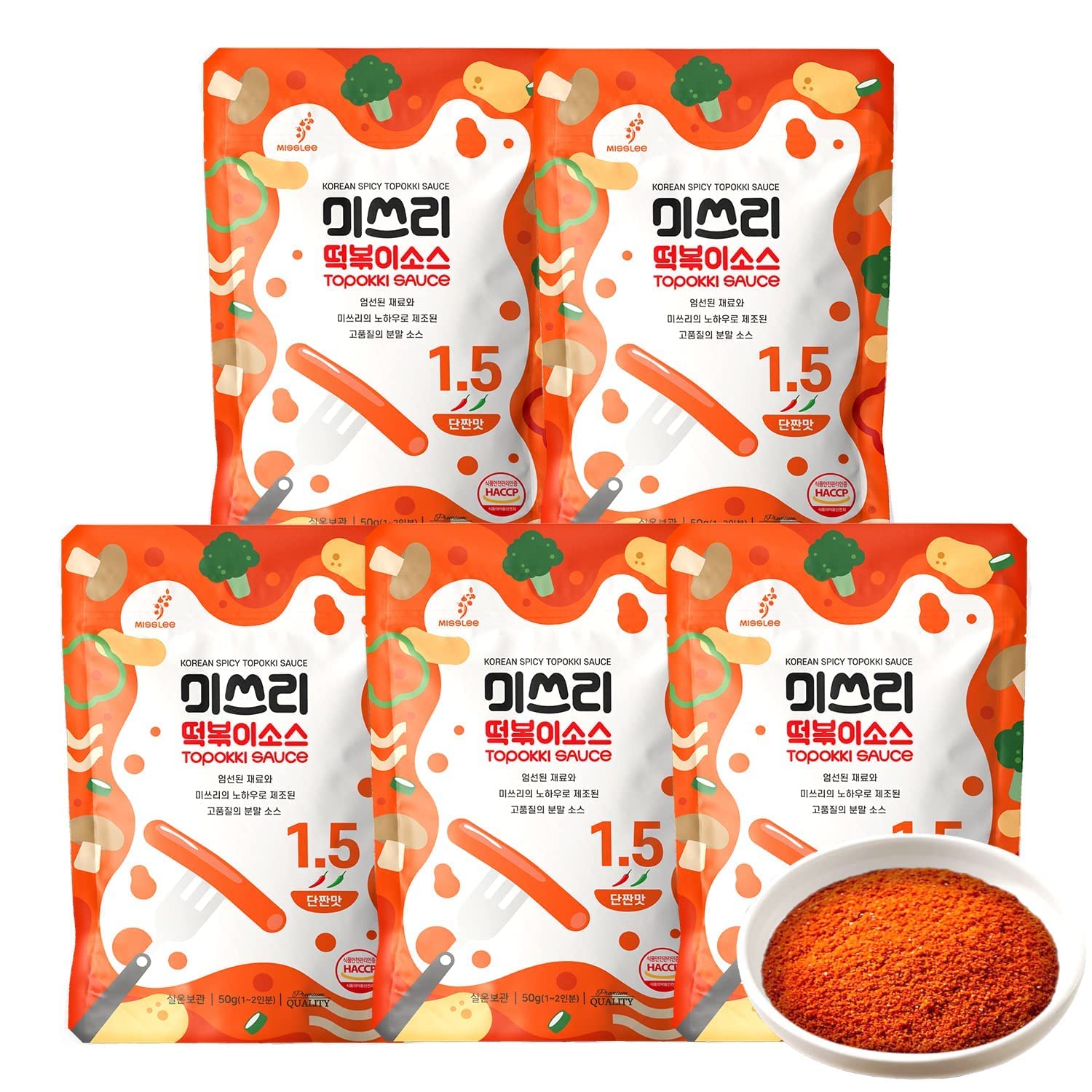 MISSLEE Tteokbokki Sauce Mix (5 Pack, 2 Servings Each), Level 1.5 Mild&Sweet, Korean Sauce for Rice Cakes, Stir-Fries & More Swe