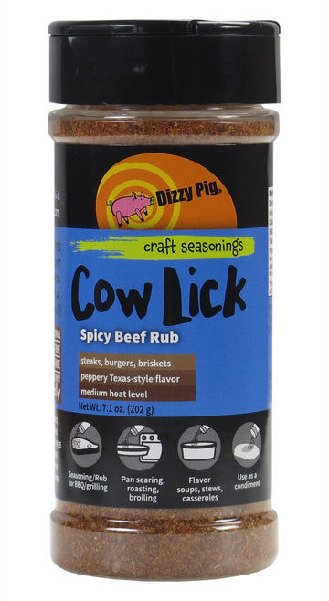 Dizzy Pig Cow Lick Spicy Beef Seasoning Rub, 8oz Shaker, MSG Free, Gluten Free, Hand Made in the USA