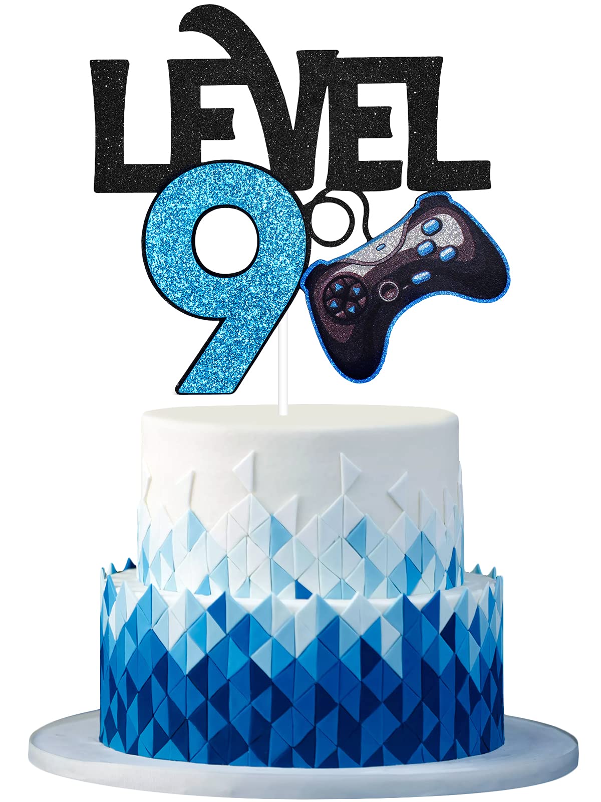 Level 9 Game Birthday Cake Topper - Video Game Boy'S 9Th Birthday Level Up Party Blue Cake Supplies - Game On Winner Gaming Part