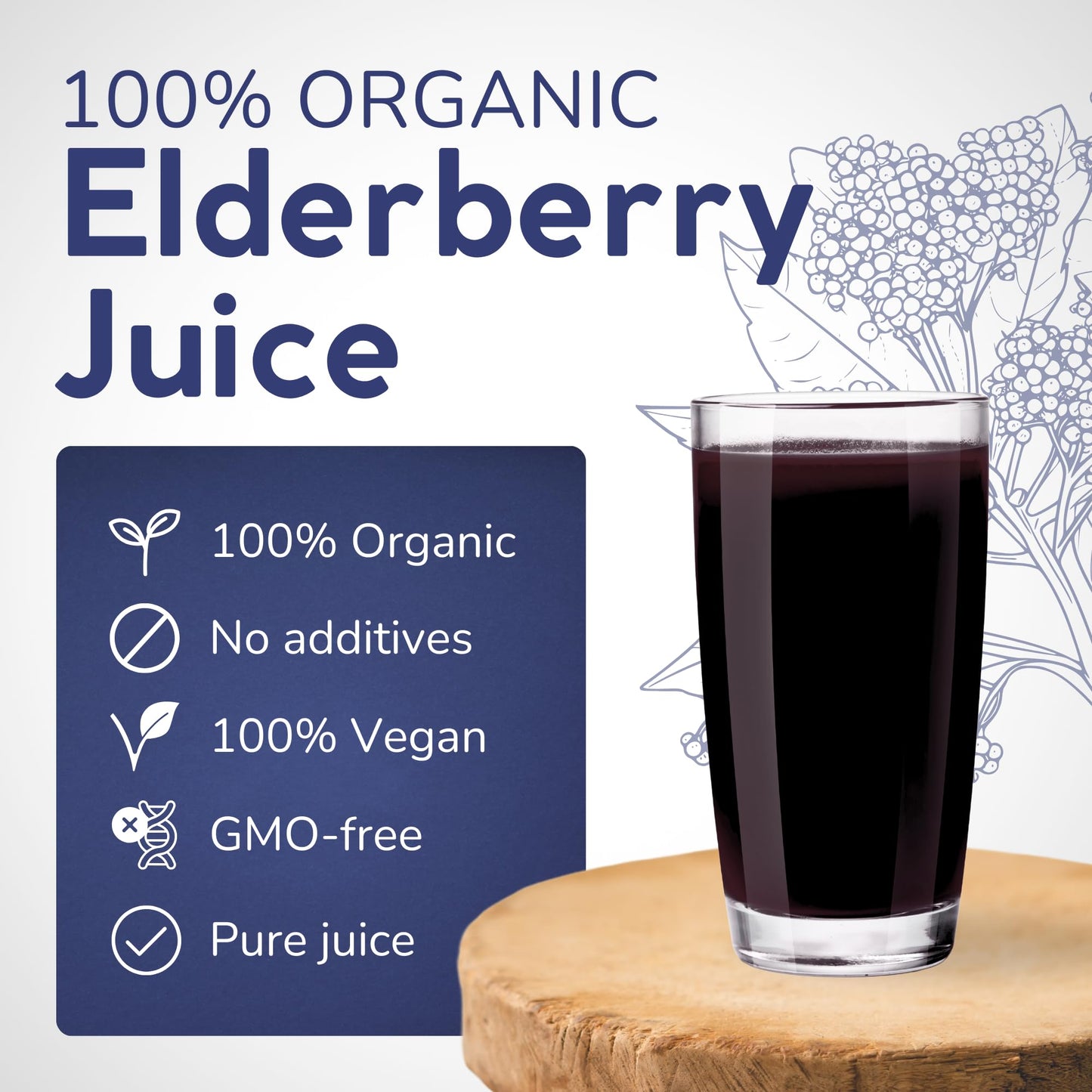 Organic Elderberry Juice Box 101.4 Fl Oz | Pure Fruit Juice  Not From Concentrate | Organic  Vegan  Non-GMO | No Added Sugar  Easy-Pour Tap Packaging
