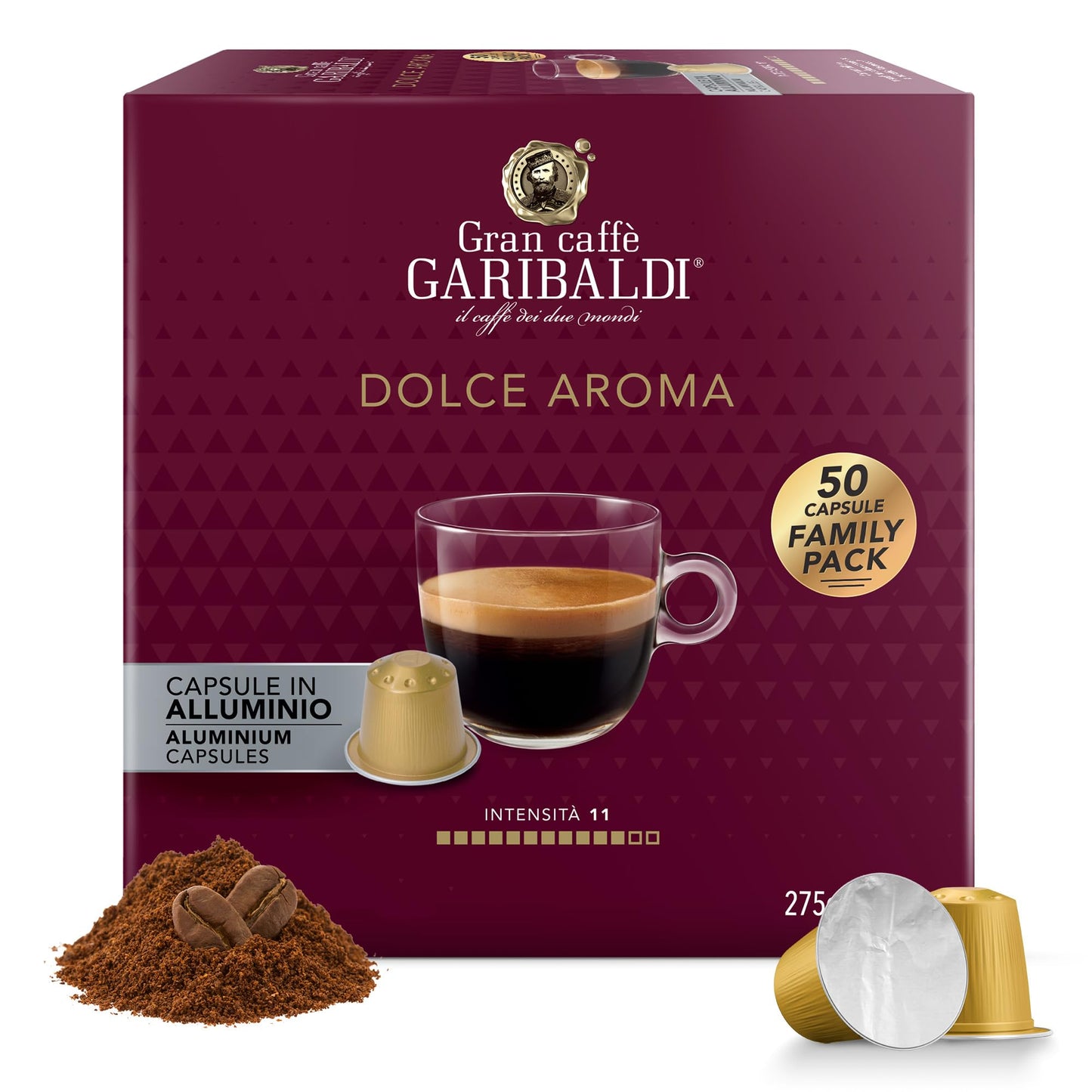 Caffè Garibaldi Espresso Pods, Compatible with Nespresso Original, Almond & Dried Fruit, 50 Aluminum Cups, Italian Roasted Coffee