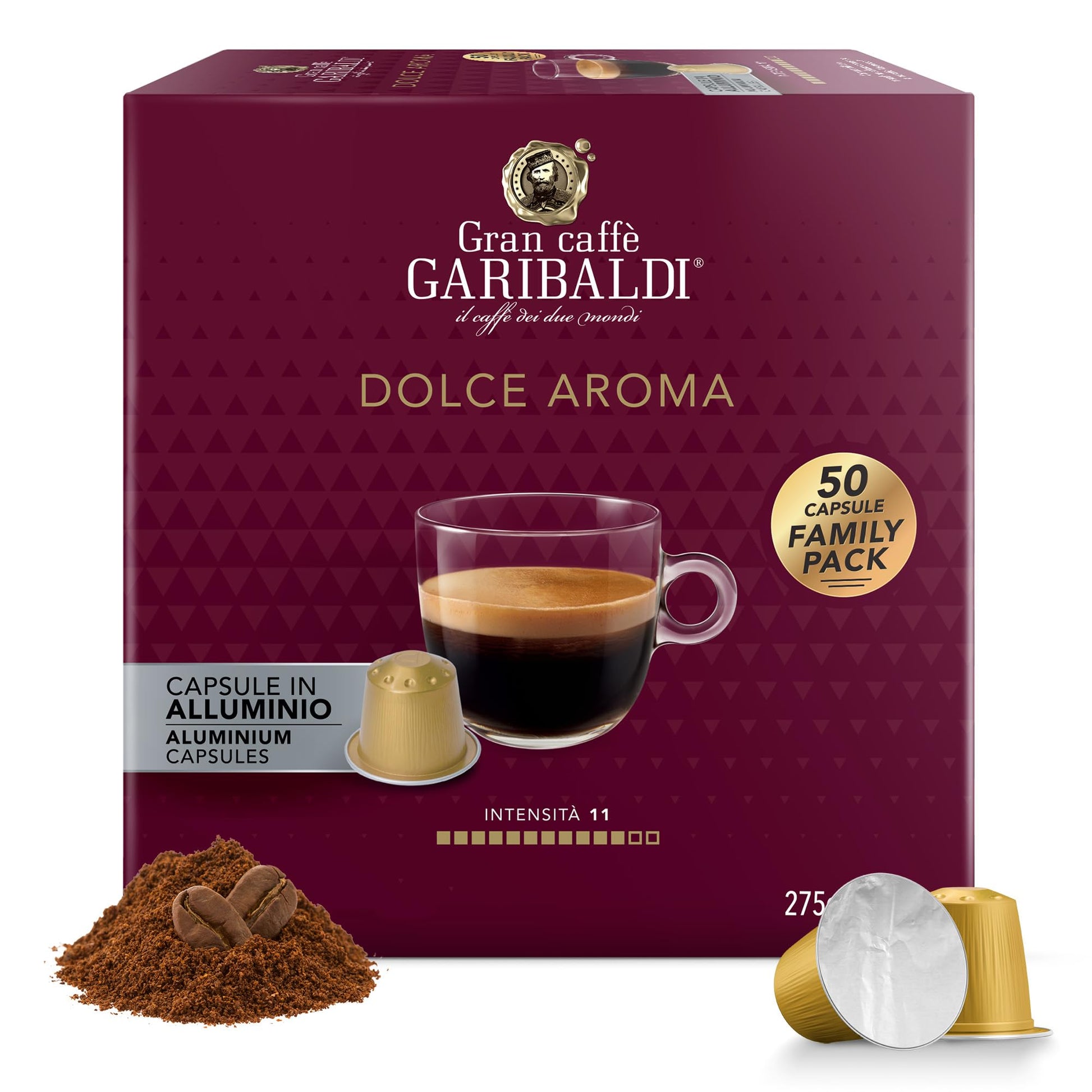 Caffè Garibaldi Espresso Pods, Compatible with Nespresso Original, Almond & Dried Fruit, 50 Aluminum Cups, Italian Roasted Coffee