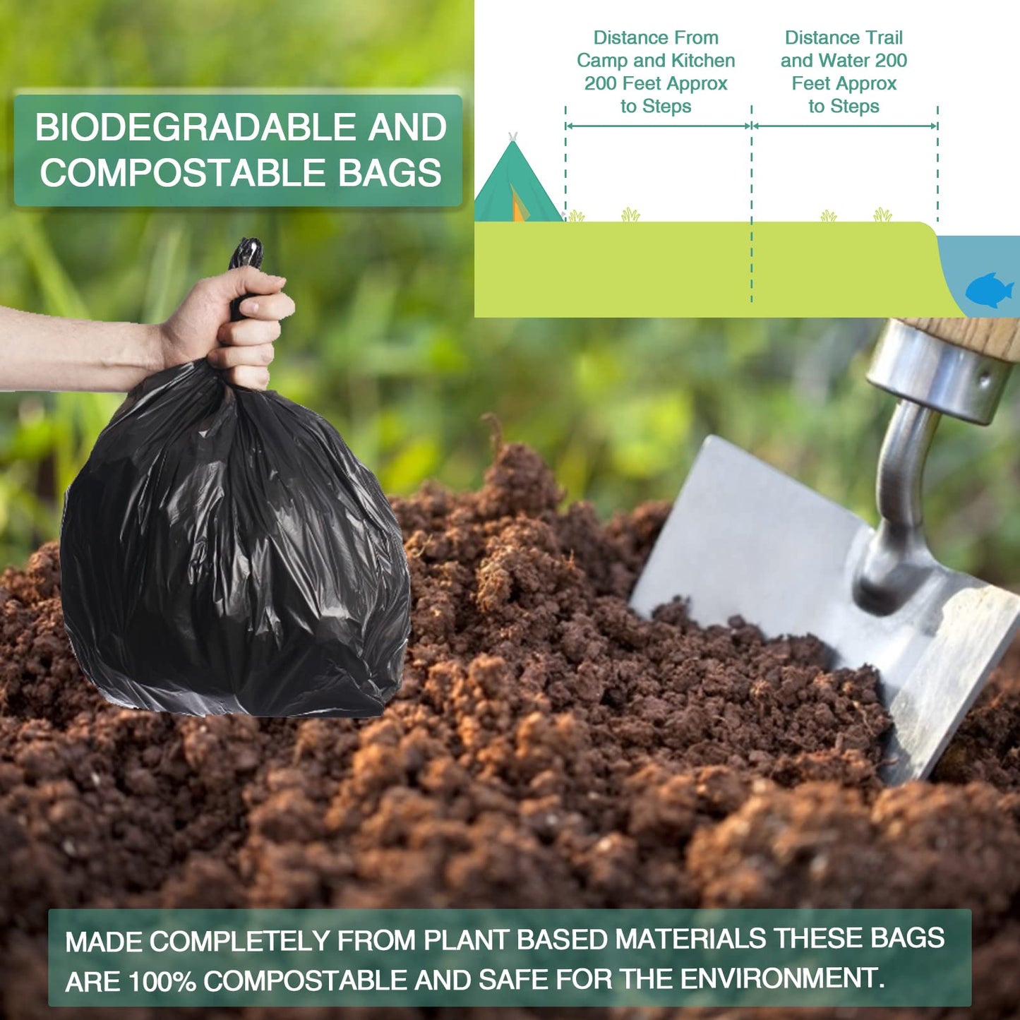 Sailortenx 80 Portable Toilet Bags 100% Compostable 8 Gallon Camping Toilet Bags Use With 5 Gallon Bucket Toilet Waste Bags, Dis