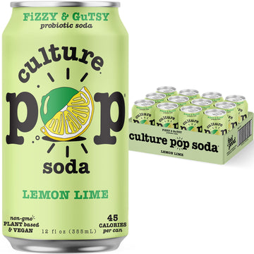 Culture Pop Soda, Lemon Lime, Probiotic Low Sugar Soda, Sparkling Juice Alternative, Non-Gmo, Kosher, Gluten-Free, No Stevia (12Pk)