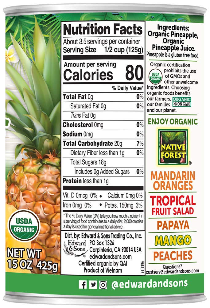 Native Forest Pineapple Slices - Pineapple Canned, Pineapple Organic, Canned Fruit No Sugar Added, Organic Pineapple Juice - 15 Ounce (Pack Of 6)