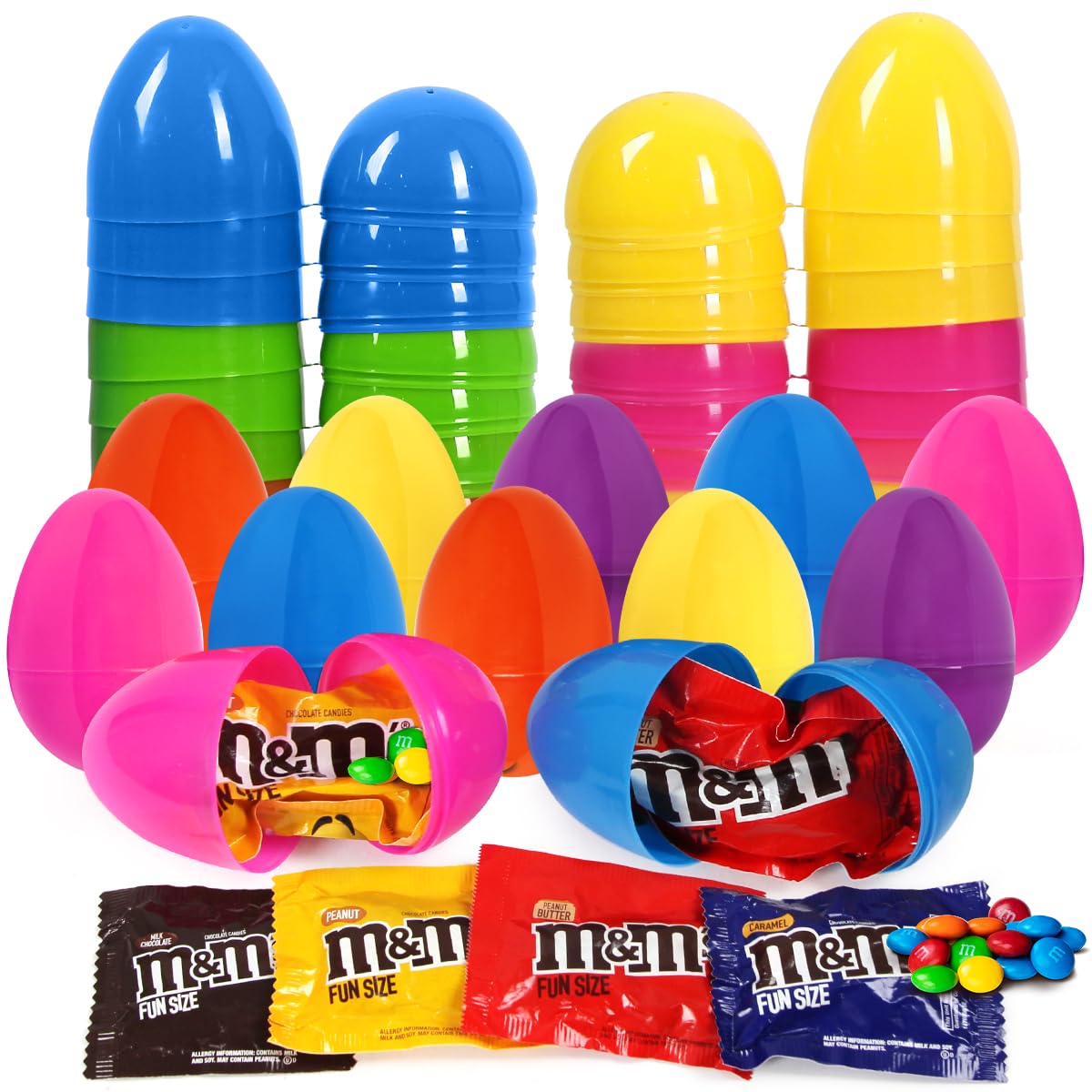 Easter Jumbo Fillable Plastic Eggs with Fun Size Chocolate Candy - DIY Large Pastel Plastic Eggs with Candy to Fill In For Baske