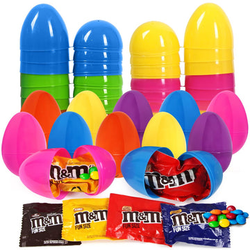 Easter Jumbo Fillable Plastic Eggs with Fun Size Chocolate Candy - DIY Large Pastel Plastic Eggs with Candy to Fill In For Baske