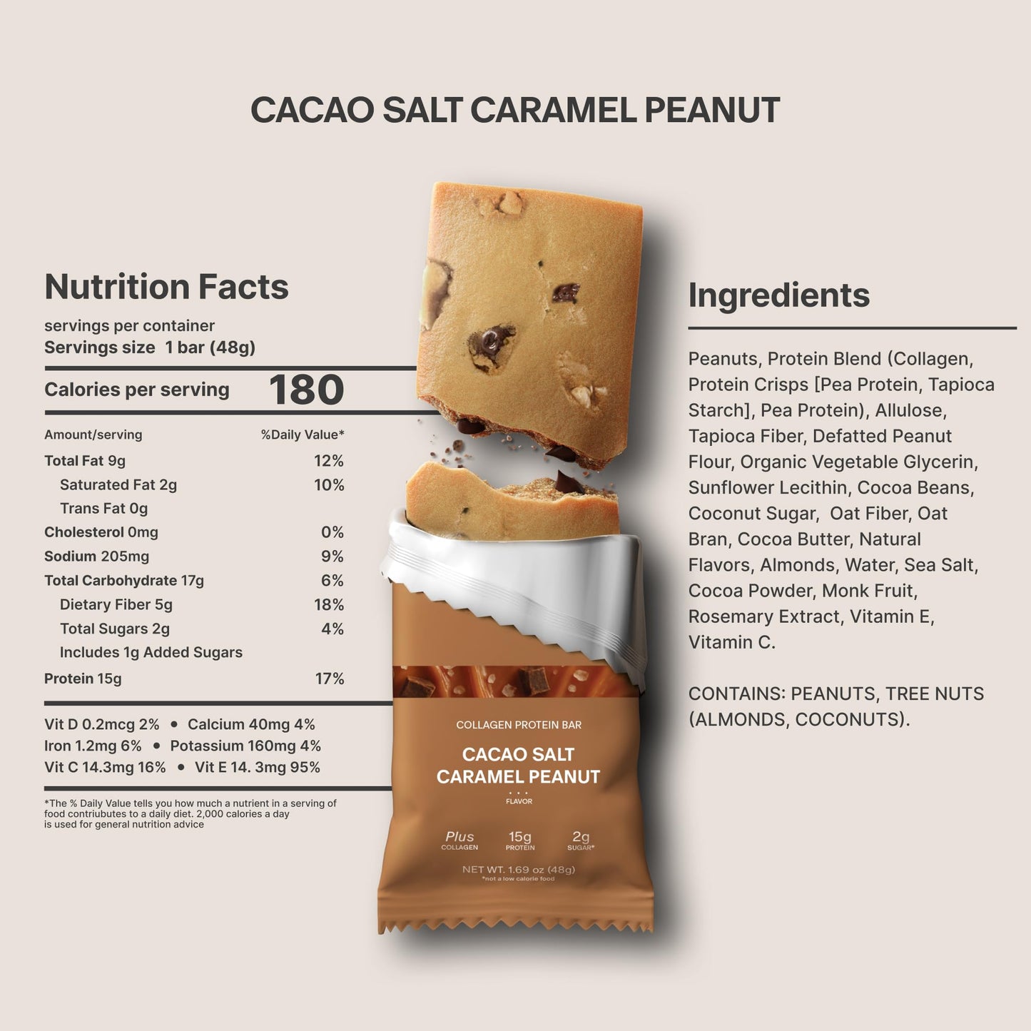 Stars + Honey Protein Bars- Cacao Salt Caramel Peanut,15g Protein, 2g Sugar, w/ Collagen Keto Friendly Snack - Gluten, Dairy, &