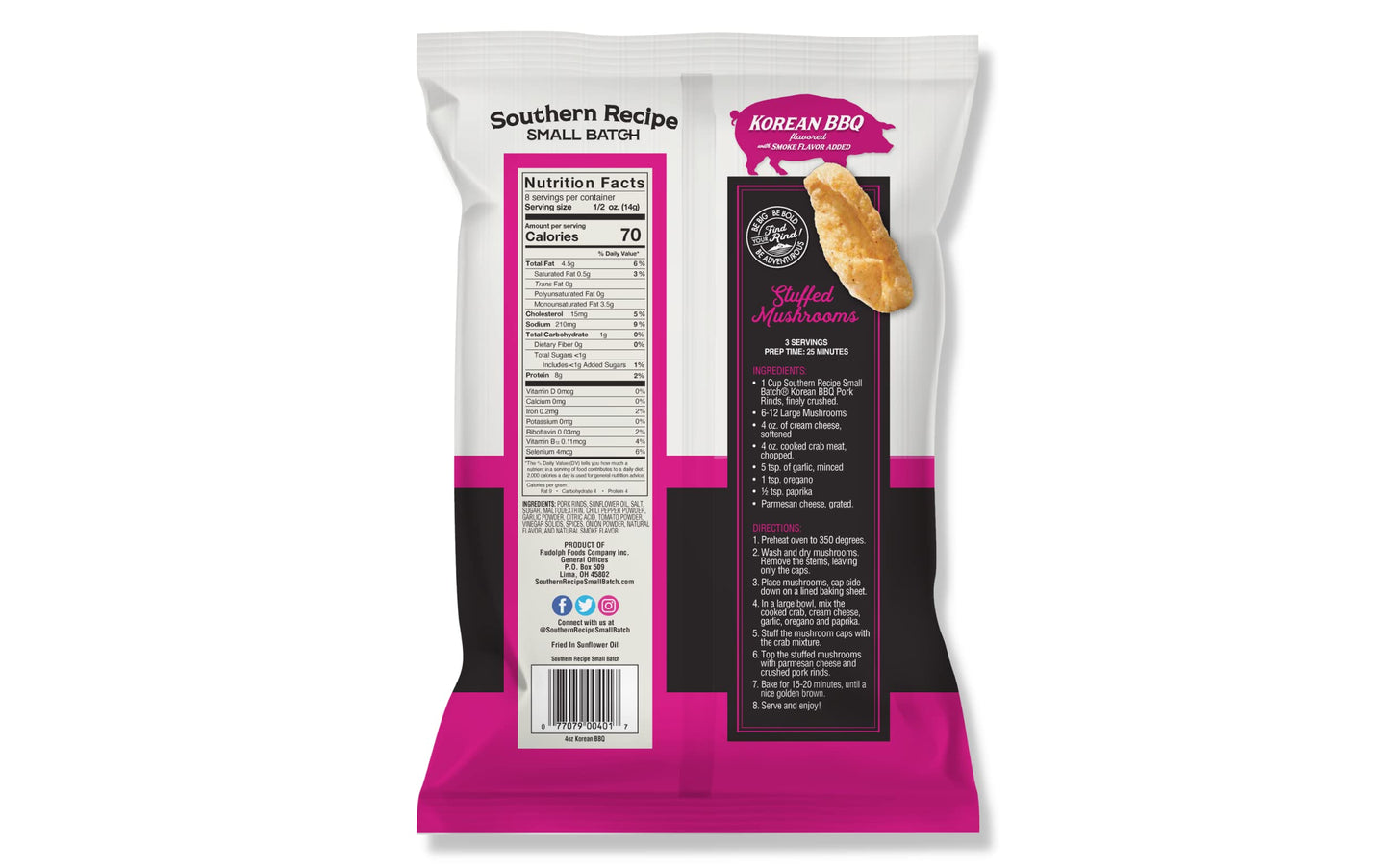 Southern Recipe Small Batch Pork Rinds | Korean Kimchi Bbq Chicharrones | Keto Friendly, Gluten Free, Low Carb Food | 7G Of Collagen Per Serving | High Protein | 4 Oz Bag (Pack Of 6)