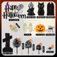 HIYZI Halloween Cake Toppers 48 Pcs 3D Decorations, Plastic, Witch, Bat, Castle, Spider, Skull, Pumpkin, Eyeballs, Hands, Tombstone
