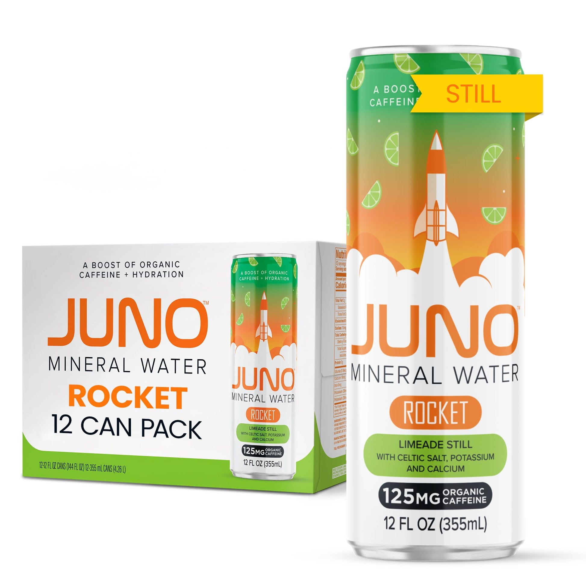 Juno JUNO ENERGY Limeade Still Drink - Sugar Free Electrolytes, Organic Caffeine, Vegan, Gluten Free, 12 Pack of 12oz